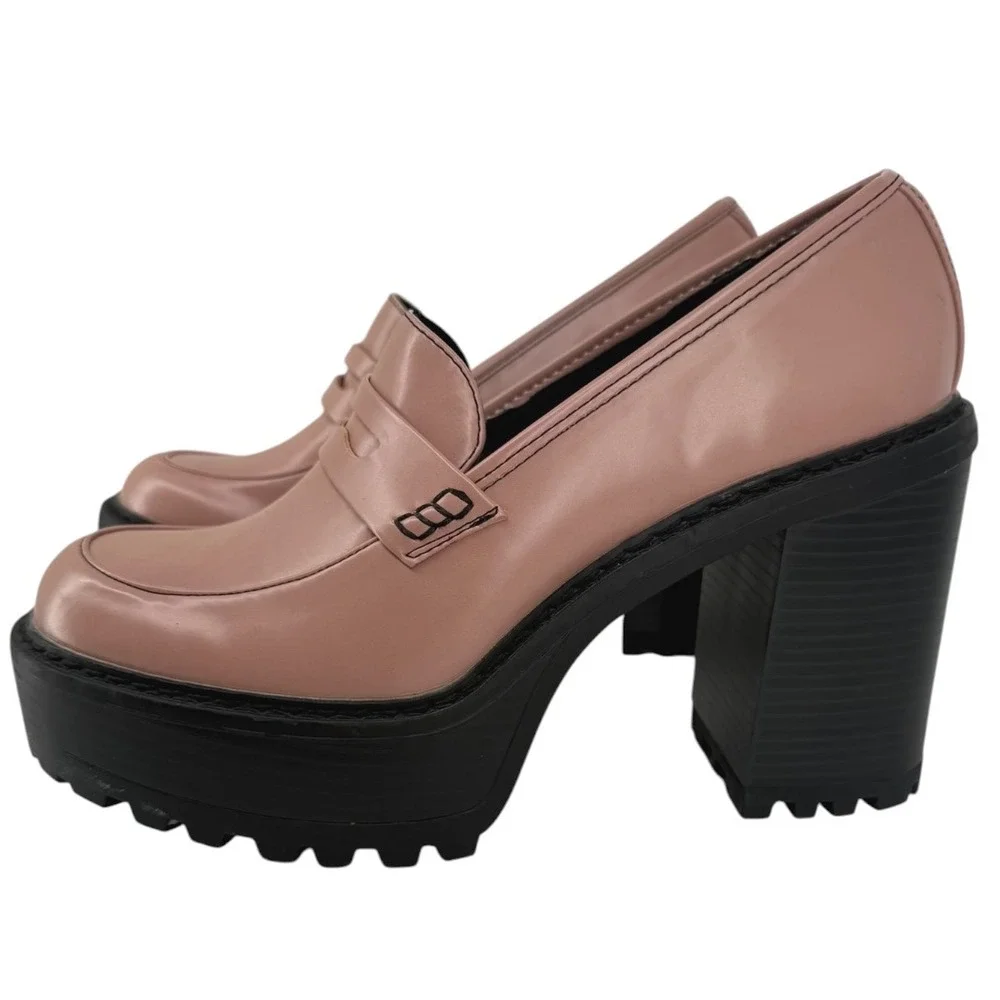Madden Girl Kassidy Platform Penny Loafer Pink Block Heel Lug Sole Shoes Size‎ 7